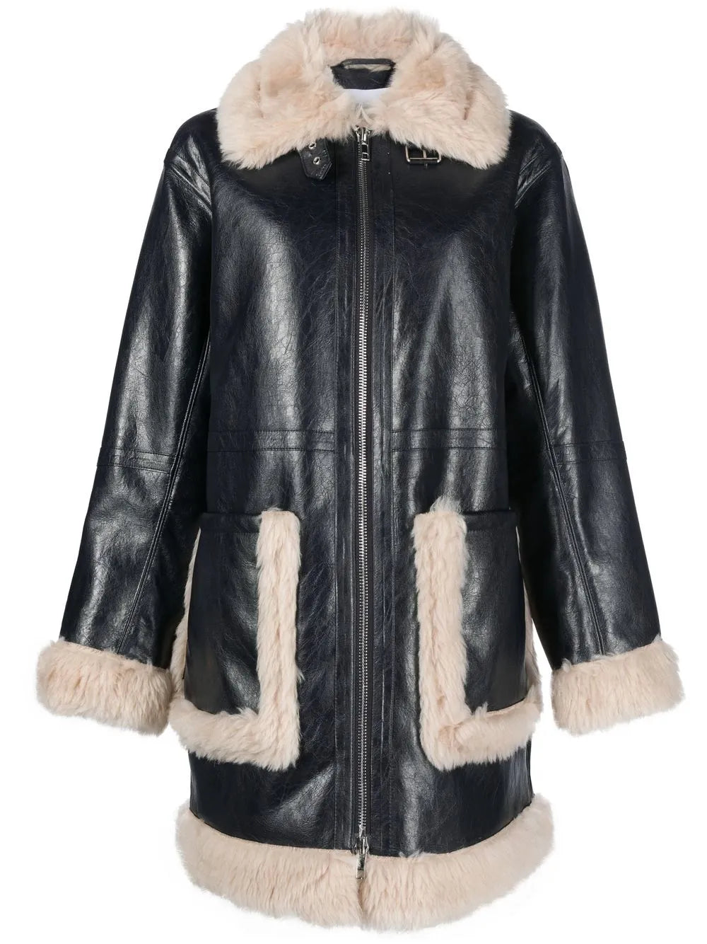 Haley Shearling-Trimmed Faux-Leather Coat
