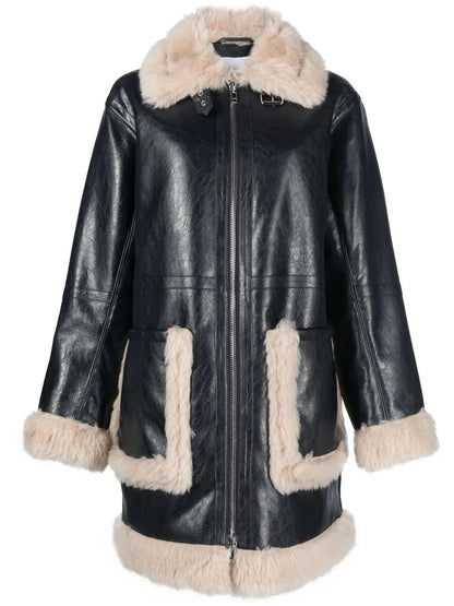 Haley Shearling-Trimmed Faux-Leather Coat