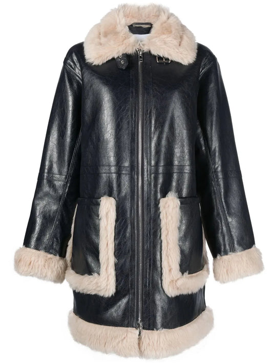 Haley Shearling-Trimmed Faux-Leather Coat
