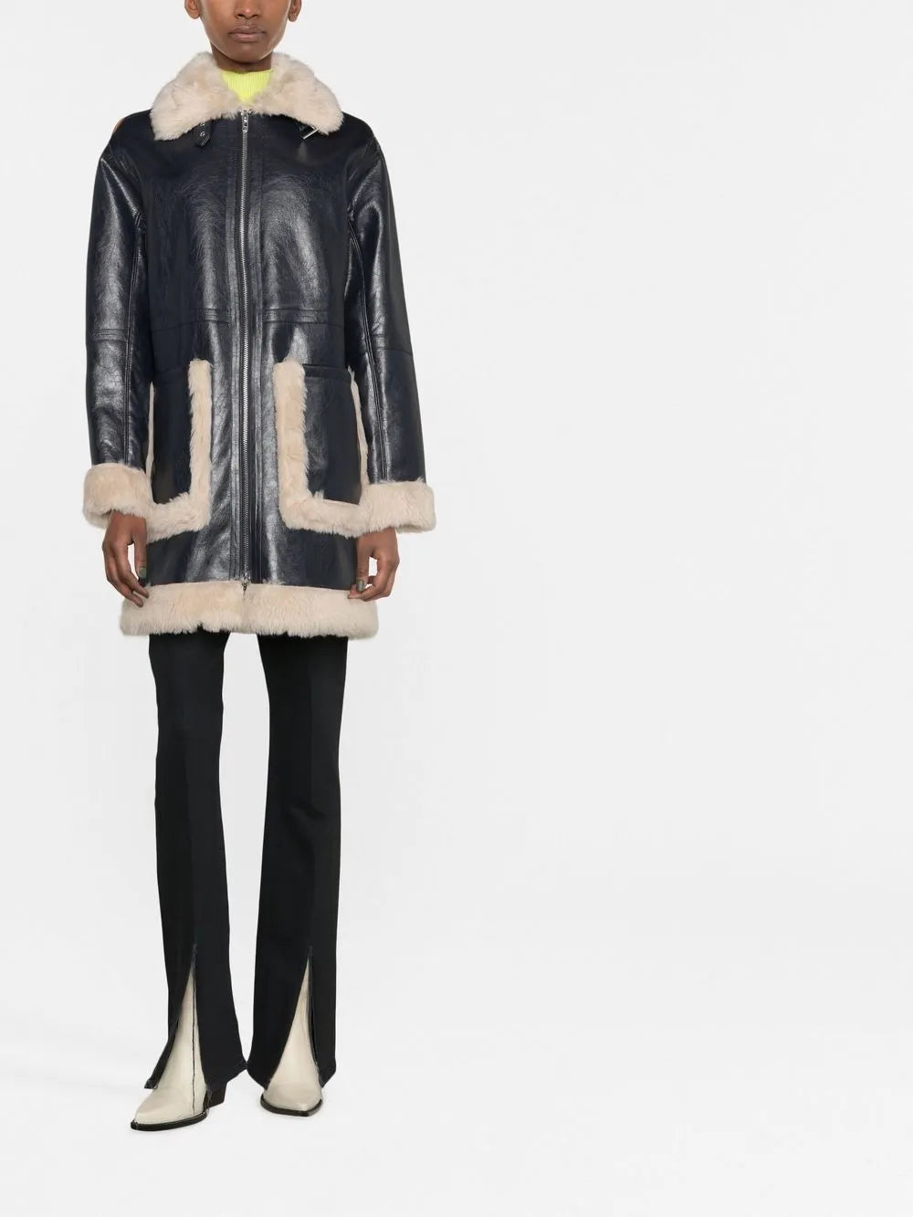 Haley Shearling-Trimmed Faux-Leather Coat