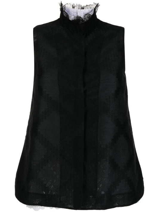 Lace-Trim Sleeveless Shirt