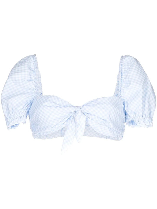 Vichy Gingham-Print Cropped Top