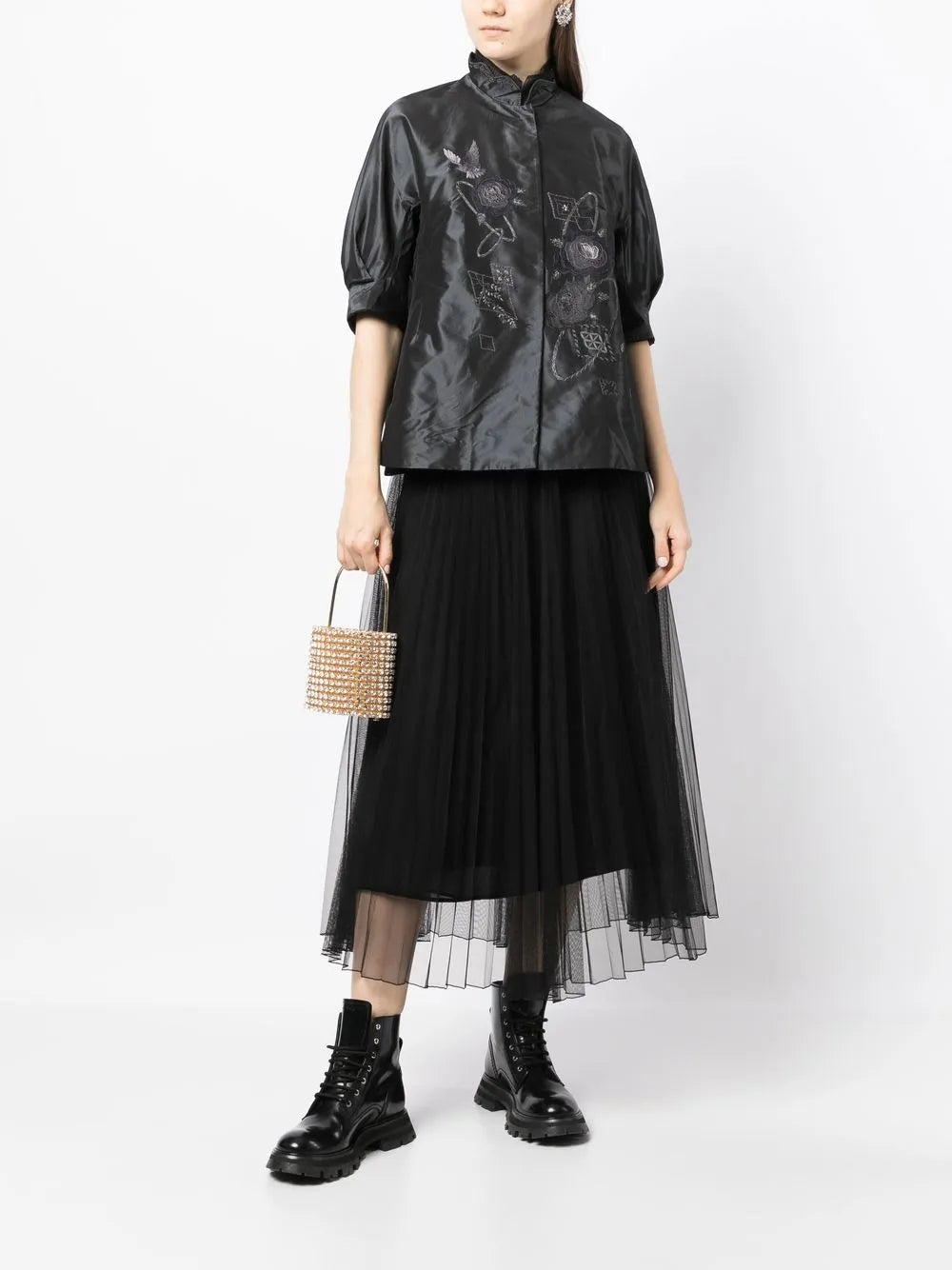 Embroidered Silk Puff-Sleeve Jacket