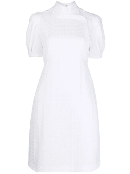 Band-Collar Short-Sleeved Dress