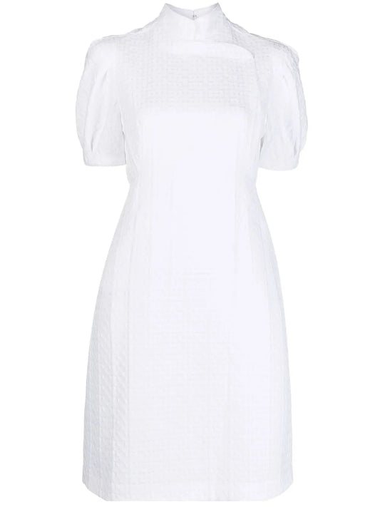 Band-Collar Short-Sleeved Dress