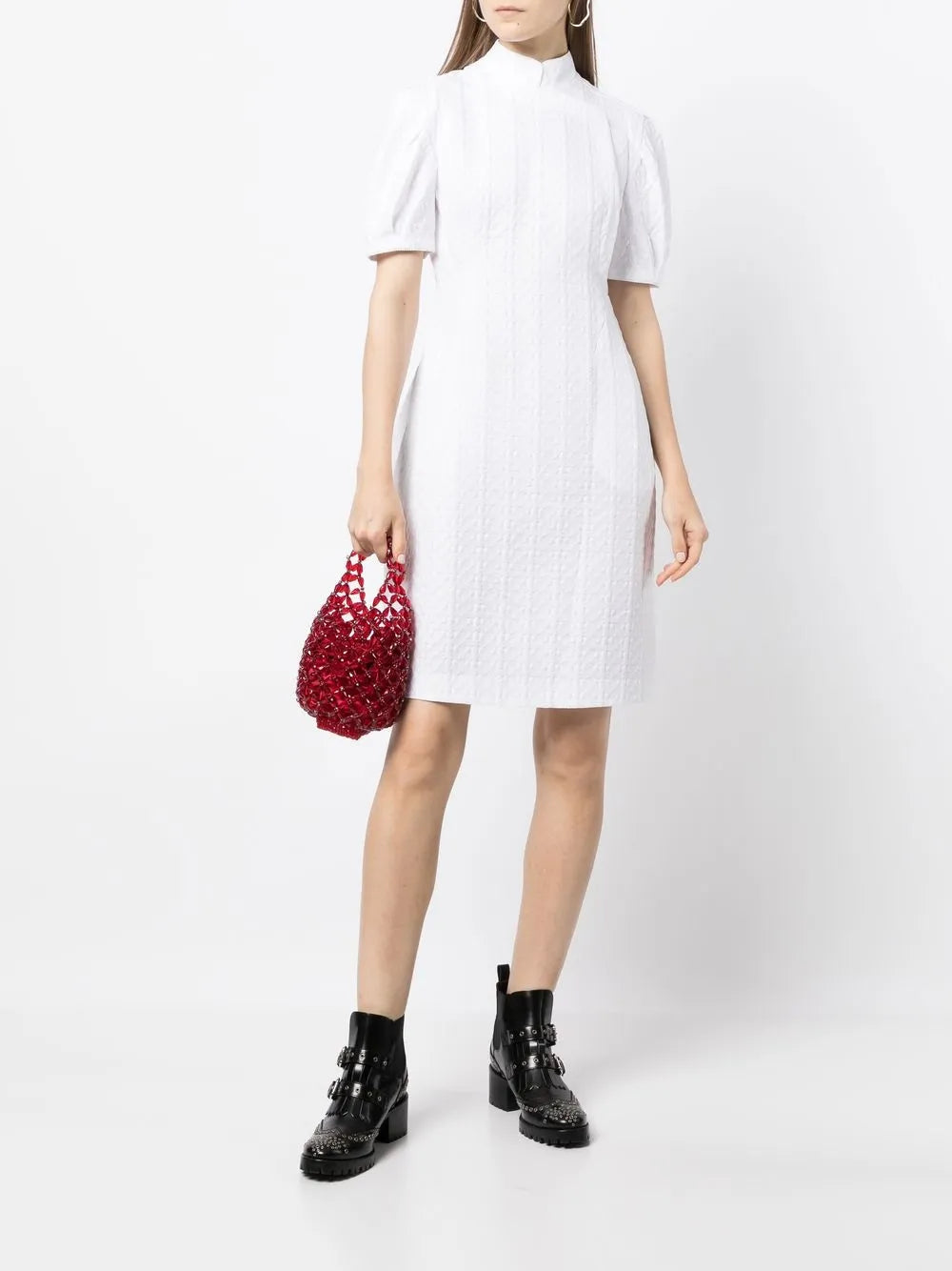 Band-Collar Short-Sleeved Dress