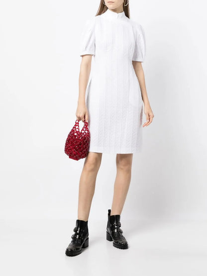 Band-Collar Short-Sleeved Dress