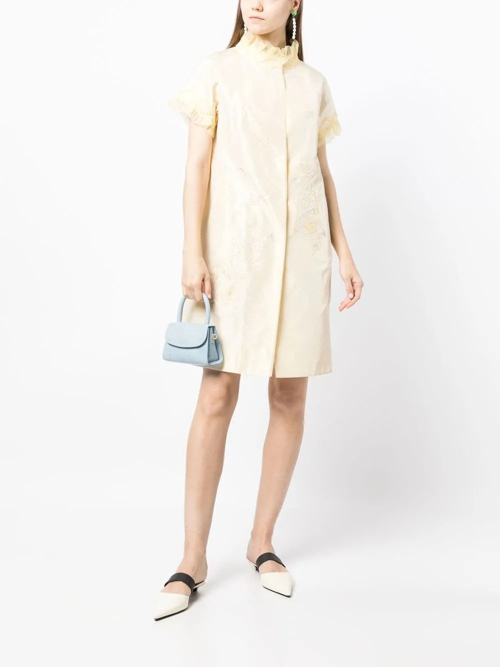 Silk Embroidered Ruffle-Trim Coat