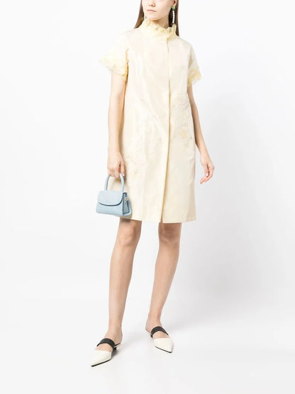 Silk Embroidered Ruffle-Trim Coat