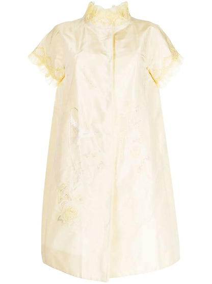 Silk Embroidered Ruffle-Trim Coat