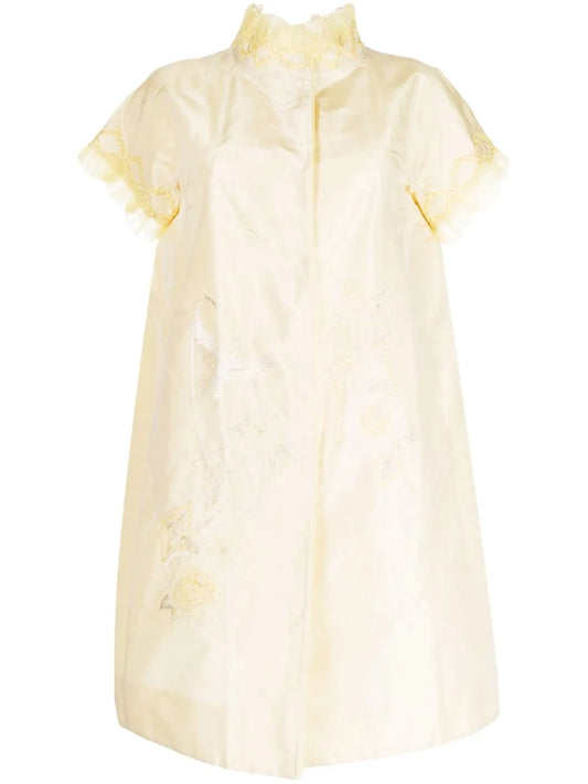 Silk Embroidered Ruffle-Trim Coat