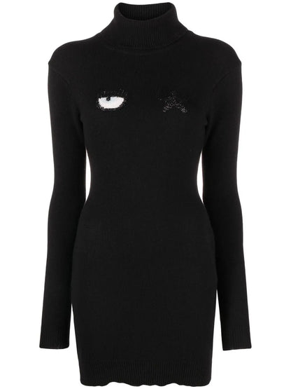 Embroidered-Motif Long-Sleeve Dress