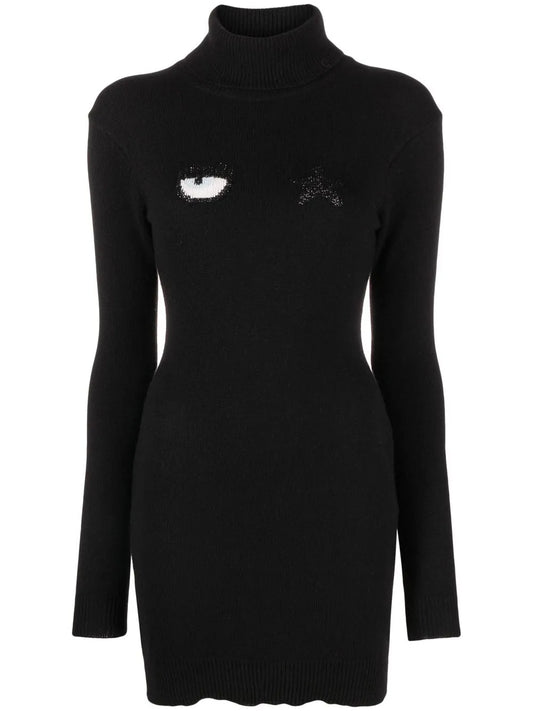 Embroidered-Motif Long-Sleeve Dress