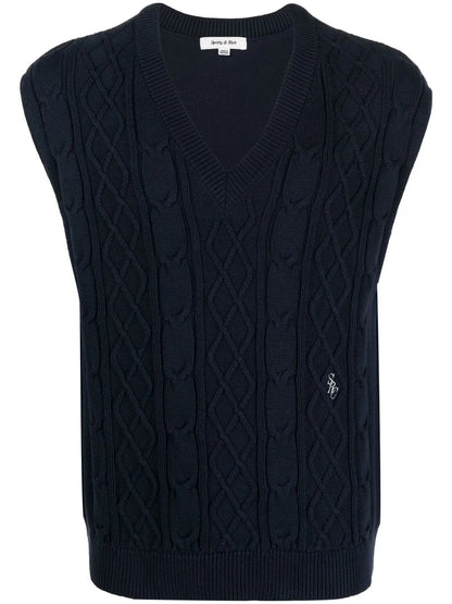 Embroidered-Logo Cable-Knit Vest