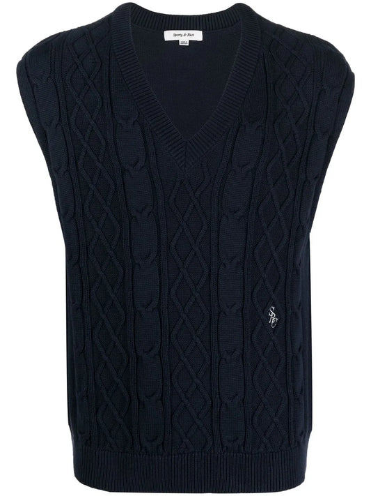 Embroidered-Logo Cable-Knit Vest