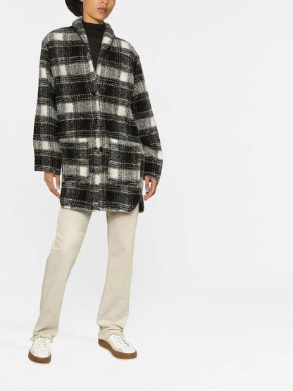 Checked Button-Fastening Coat
