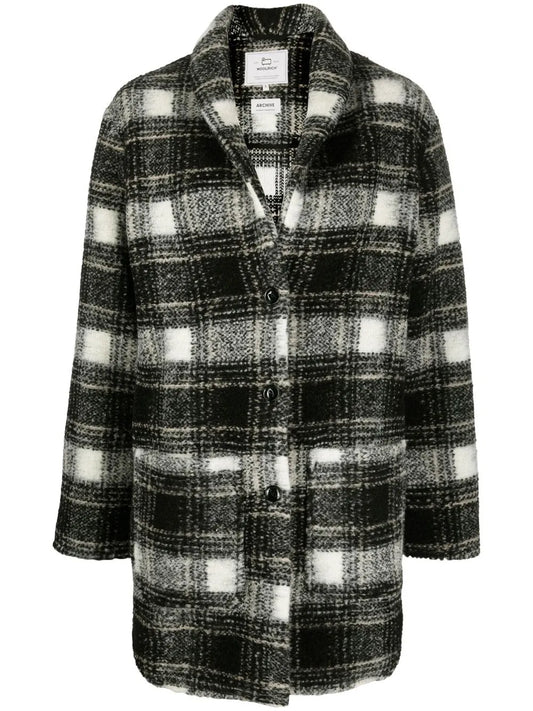 Checked Button-Fastening Coat