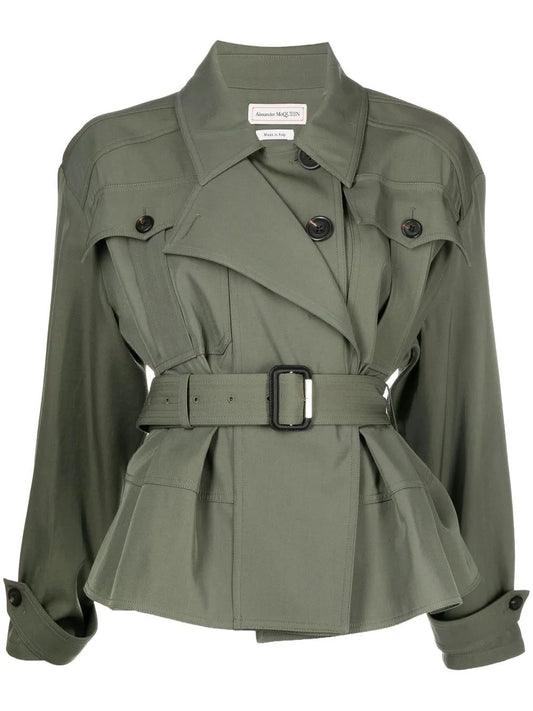 Peplum-Hem Belted Jacket