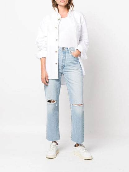70S Ripped-Knee Cropped Jeans