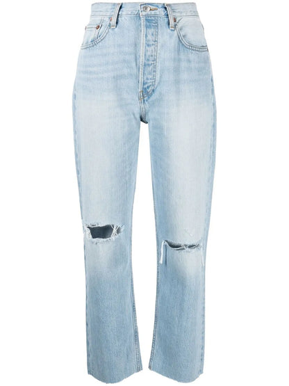 70S Ripped-Knee Cropped Jeans