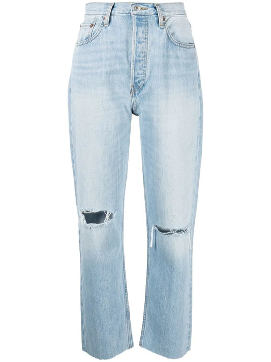 70S Ripped-Knee Cropped Jeans