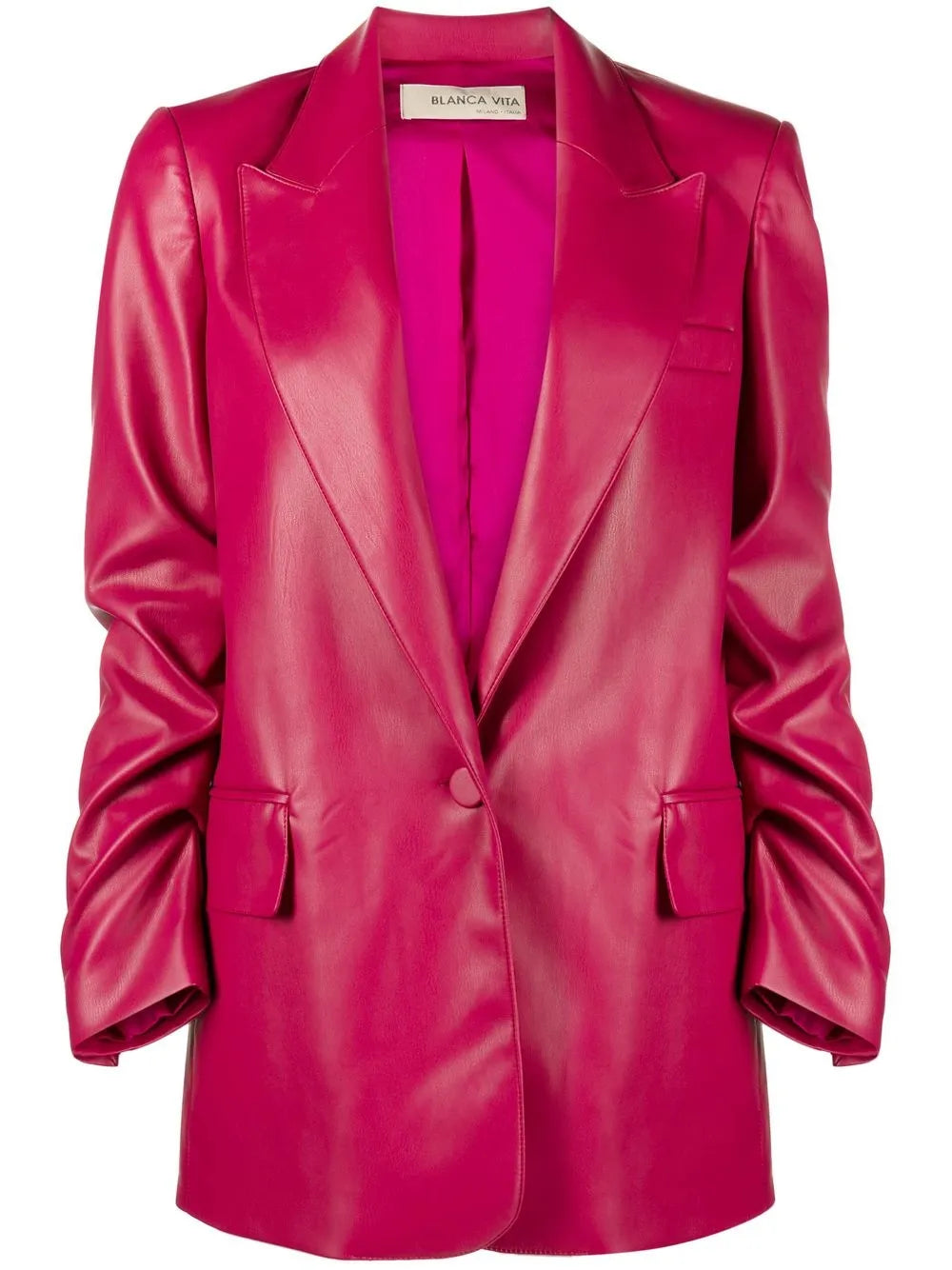 Faux-Leather Single-Breasted Blazer