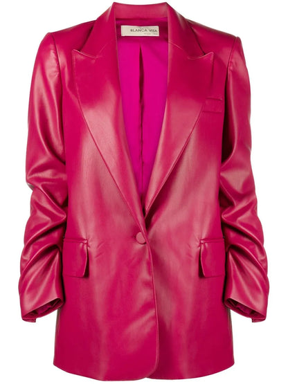 Faux-Leather Single-Breasted Blazer