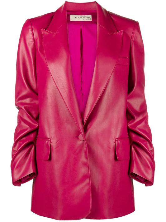 Faux-Leather Single-Breasted Blazer