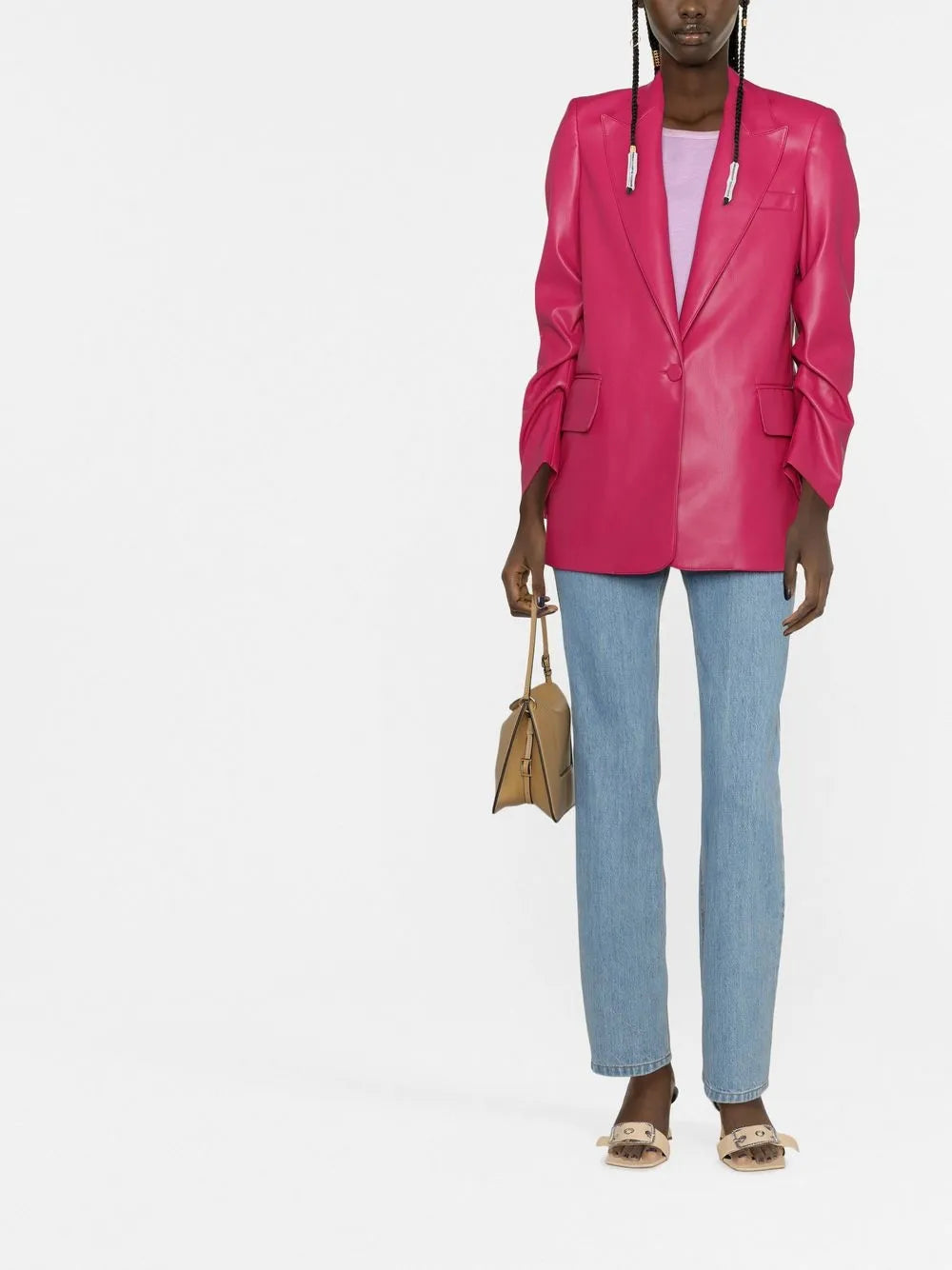 Faux-Leather Single-Breasted Blazer