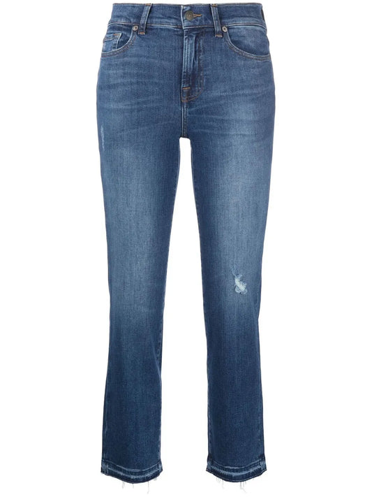 Distressed Mid-Rise Cropped Jeans