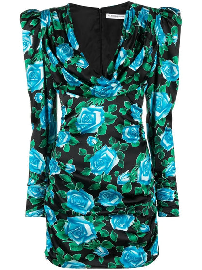 Rose-Print Mini Dress