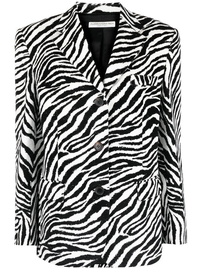 Zebra-Print Single-Breasted Blazer