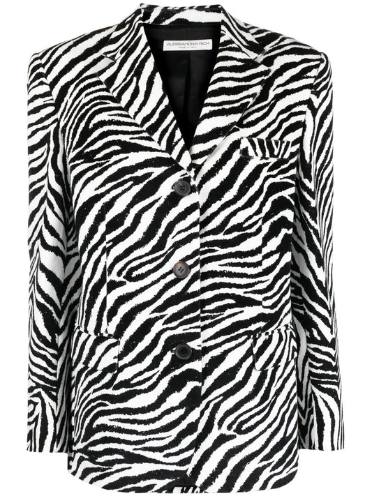 Zebra-Print Single-Breasted Blazer