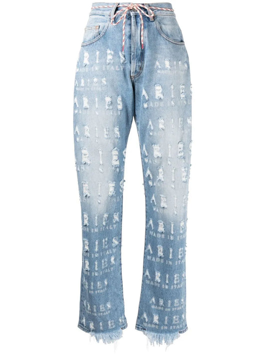Distressed Logo-Lettering Jeans