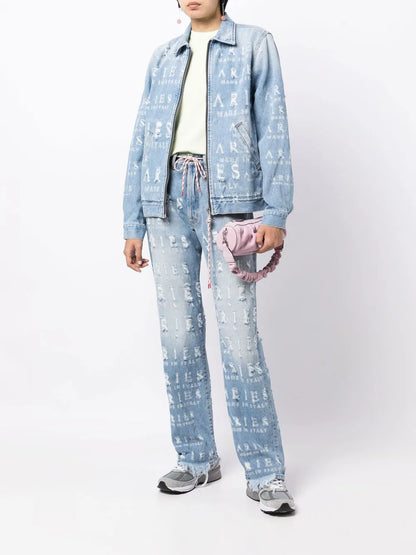 Distressed Logo-Lettering Jeans