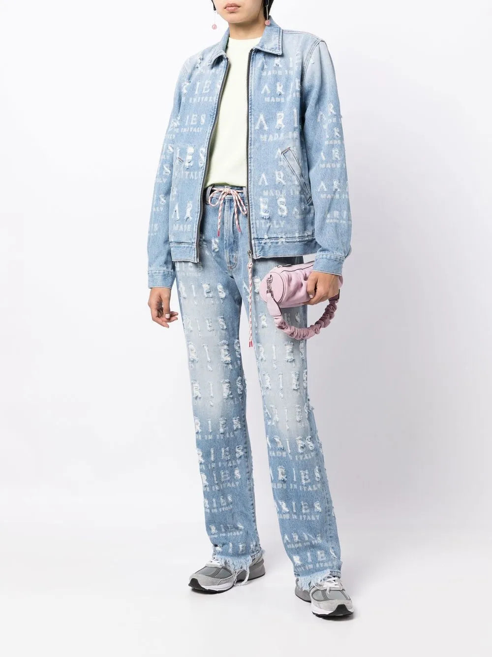 Distressed Logo-Lettering Denim Jacket