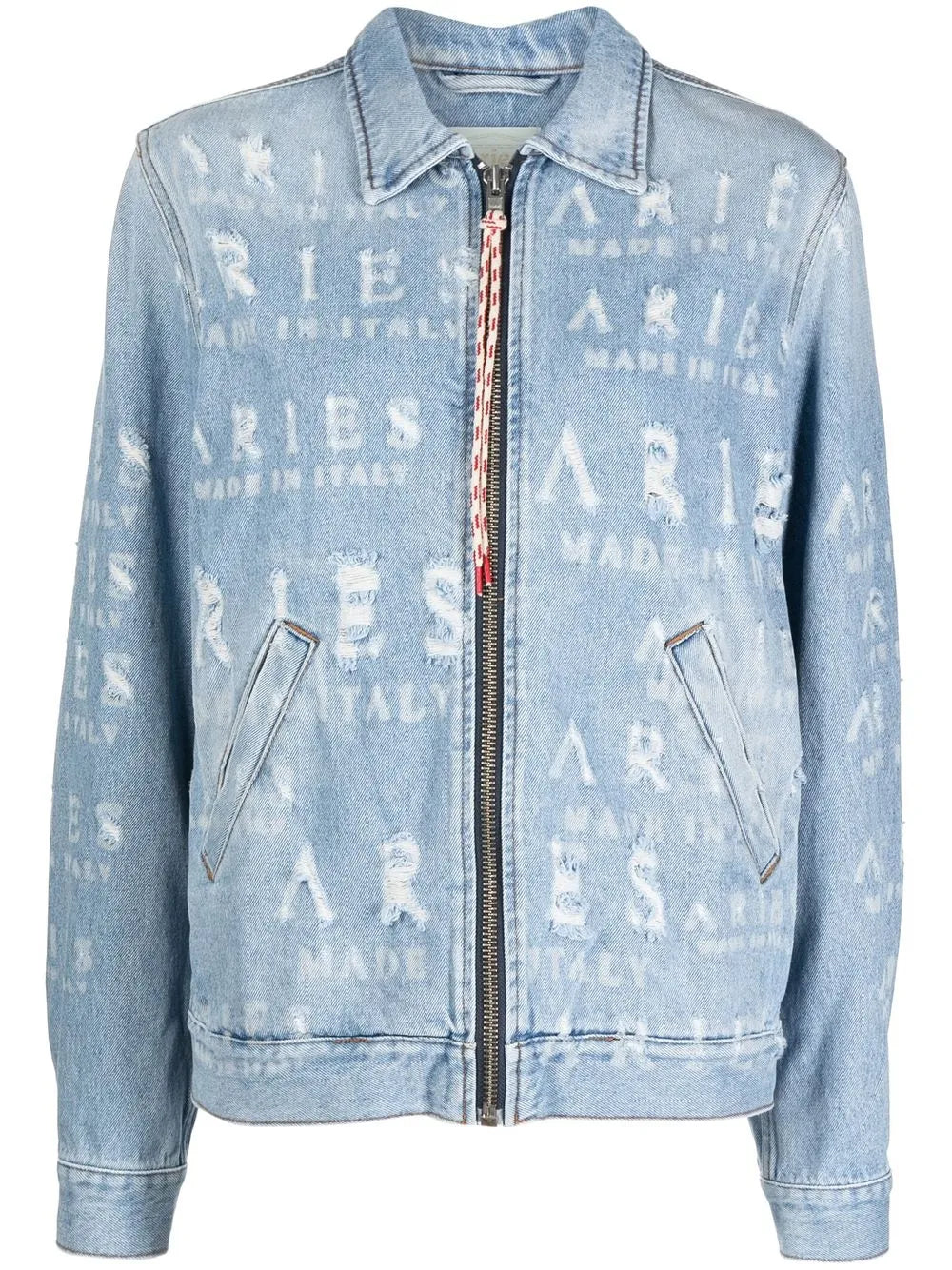 Distressed Logo-Lettering Denim Jacket