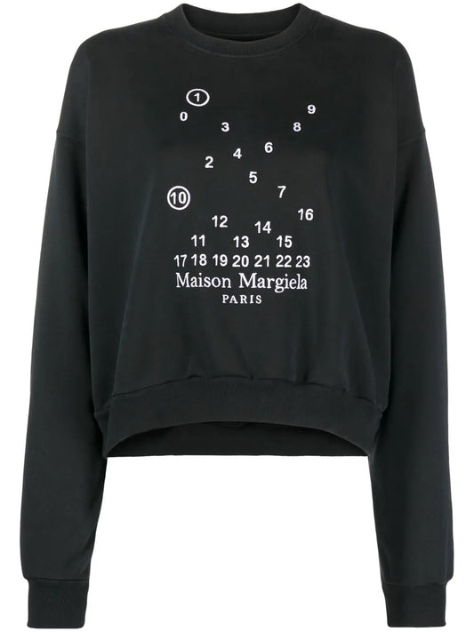 Numbers-Motif Cotton Sweatshirt