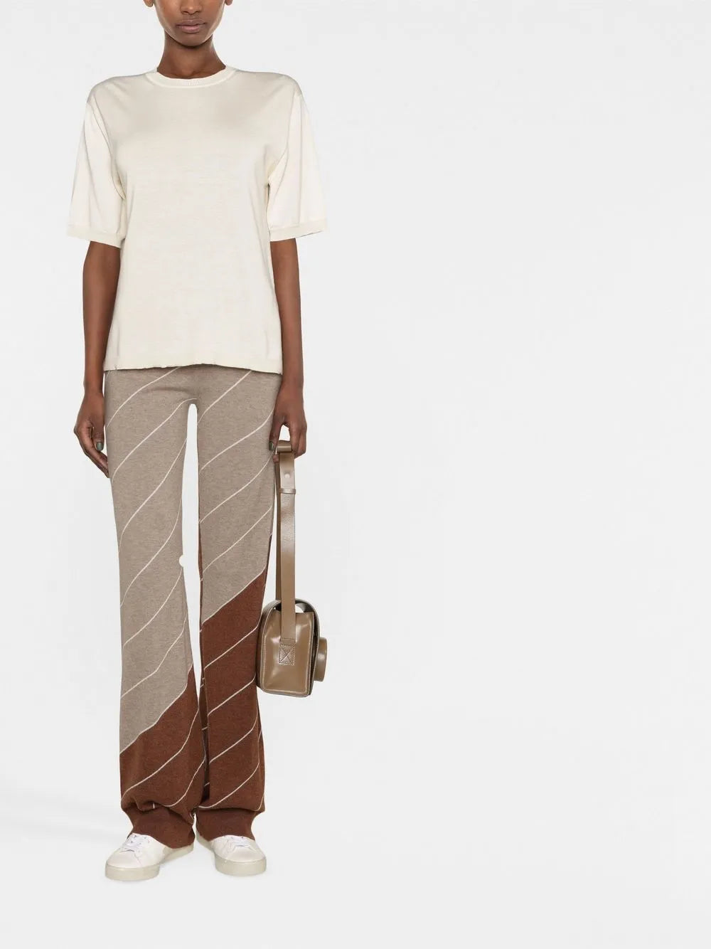 Diagonal-Stripe Wool Flared Trousers