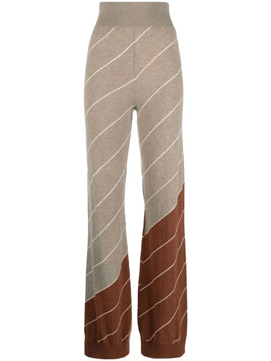 Diagonal-Stripe Wool Flared Trousers