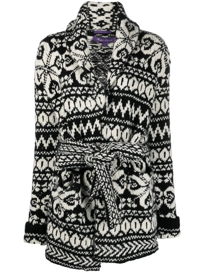 Intarsia-Knit Shawl-Collar Cardigan