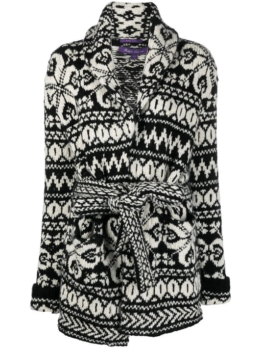 Intarsia-Knit Shawl-Collar Cardigan