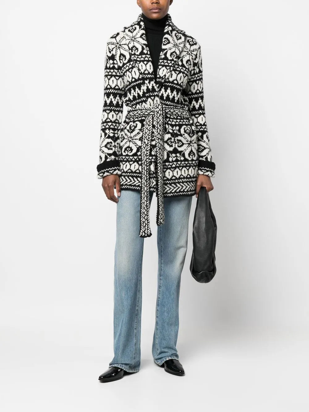 Intarsia-Knit Shawl-Collar Cardigan