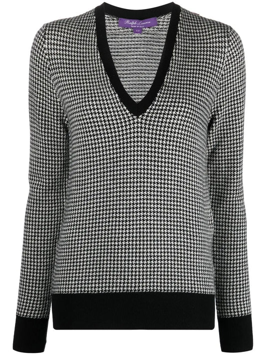 Houndstooth V-Neck Jumper
