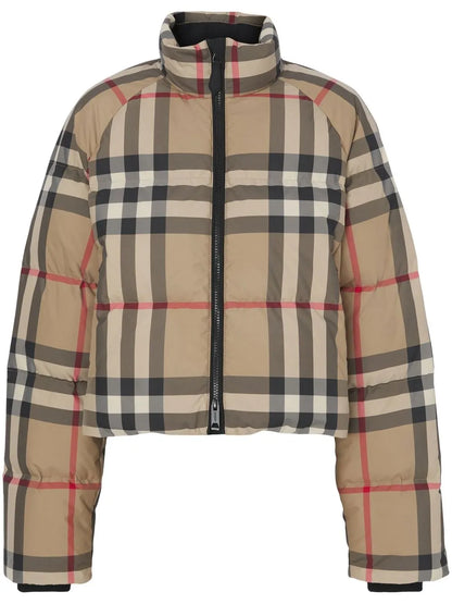 Vintage Check Cropped Puffer Jacket