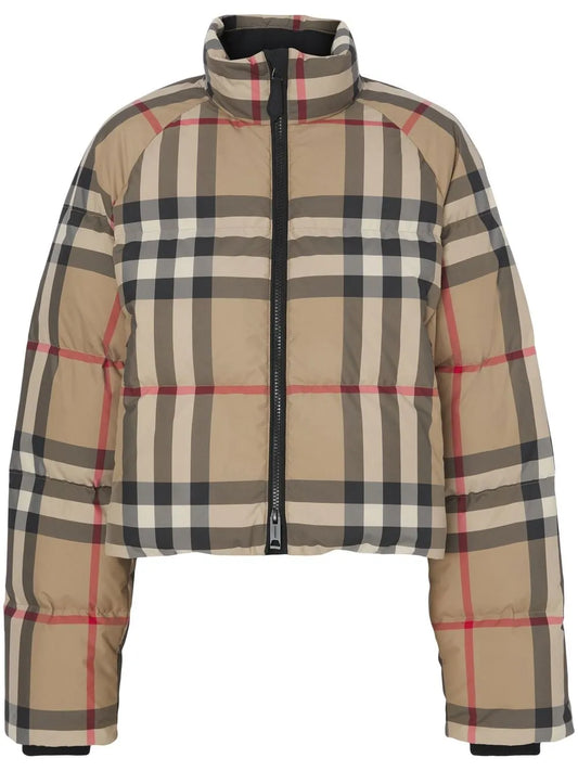 Vintage Check Cropped Puffer Jacket