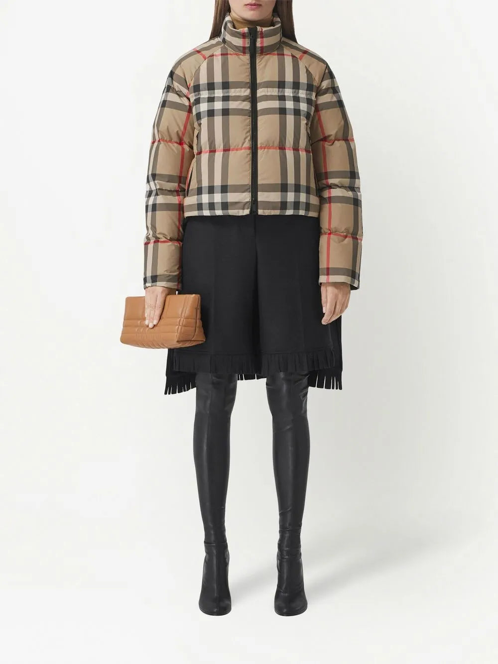Vintage Check Cropped Puffer Jacket