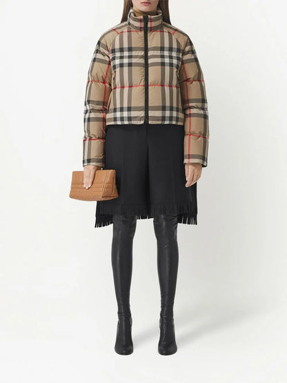 Vintage Check Cropped Puffer Jacket