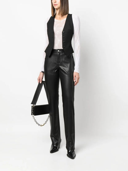 Faux-Leather Straight-Leg Trousers