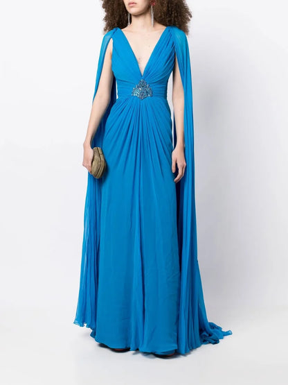 Sylvia Cape-Sleeve Gown